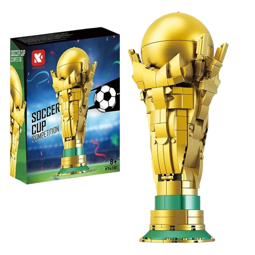 Klocki Puchar Mistrzów Świata złote trofeum piłkarskie model 27cm prezent