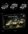 Zestaw klocków konstrukcyjnych Jurassic World składający się z trzech różnych samochodów badawczych do transportu dinozaurów